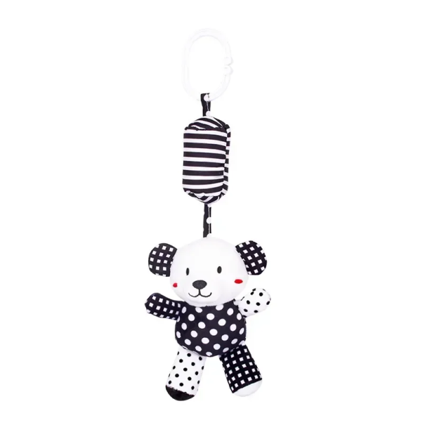 Black and White Rattle for Prams 27 cm Plush Bear for Babies Interactive Toy for Sensory Development Baby Accessories 1