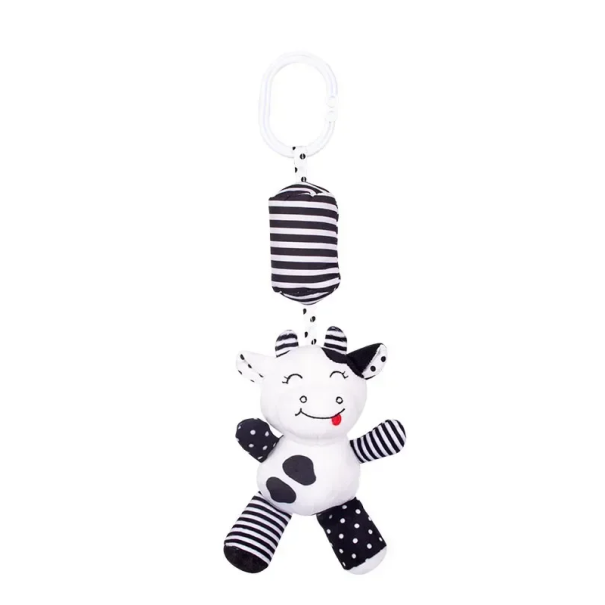Black and White Rattle for Prams 27 cm Plush Cow Toy for Babies Motor Skills Development Hanging Rattle with Animal Figure 1
