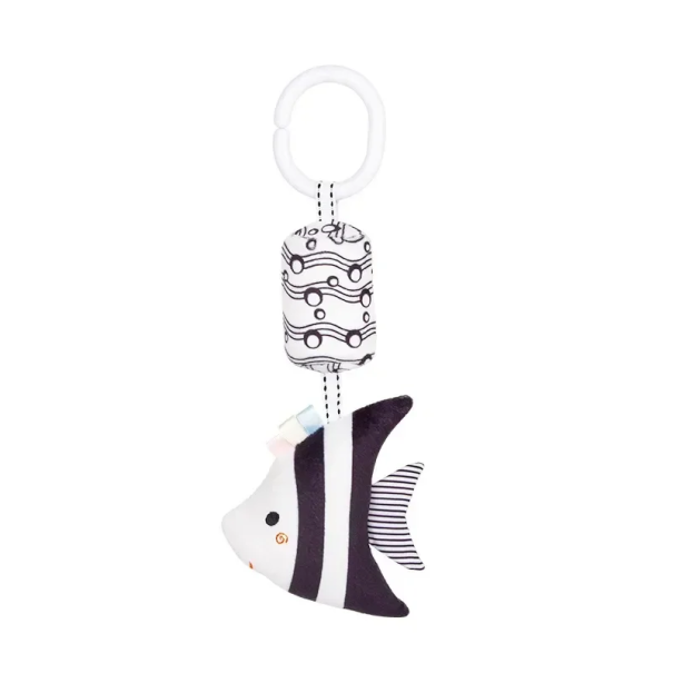 Black and White Rattle for Prams 27 cm Plush Scalar Fish for Babies Development of Senses and Motor Skills Baby Toy with Handle 1