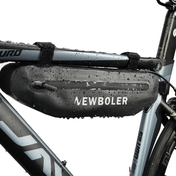 Black Bicycle Frame Bag 36.5 x 10 x 5.5 cm Waterproof PVC Bag 2 L Large Capacity Wear Resistant Easy to Clean 1