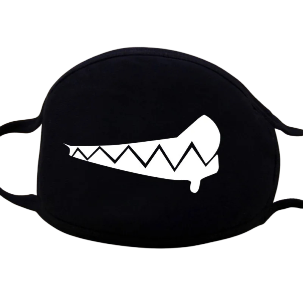 Black Cotton Winter Warm Half-Face Mask Unisex Thick Mouth Mask with Cartoon Tooth Pattern Protection Against Cold Wind Dust 1