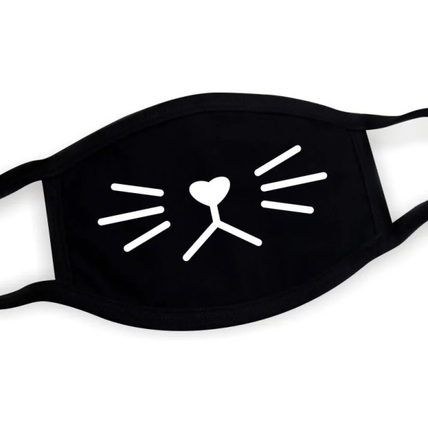 Black Cotton Winter Warm Half-Face Mask Unisex Thickening Mouth Mask with Cartoon Cat Pattern Protection Against Cold and Wind 1