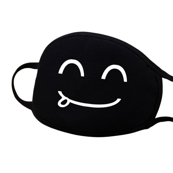 Black Cotton Winter Warm Half-Face Mask Unisex Thickening Mouth Mask with Cartoon Face Pattern Cold Wind Dust Protection 1