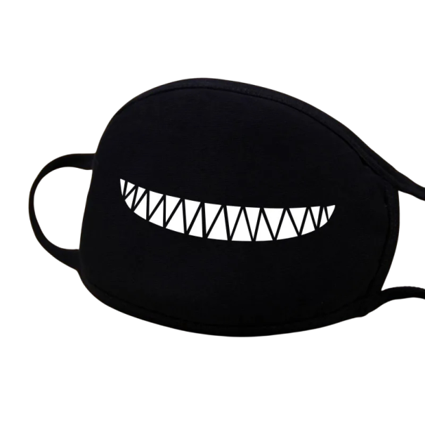Black Cotton Winter Warm Half-Face Mask Unisex Thickening Mouth Mask with Cartoon Tooth Pattern Protective Mask Against Cold Wind 1