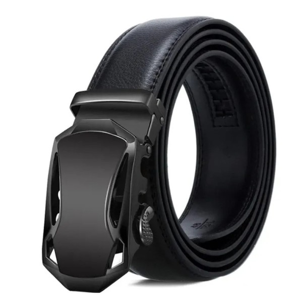 Black Men's PU Leather Belt 120 x 3.5 cm Elegant Belt with Metal Automatic Buckle Adjustable Belt for Suit Trousers Jeans black