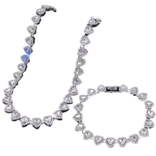 Bländande set halsband 45 cm och armband 20 cm Damernas glittrande smycken av zinklegering Glänsande strålande present för kvinnor silver