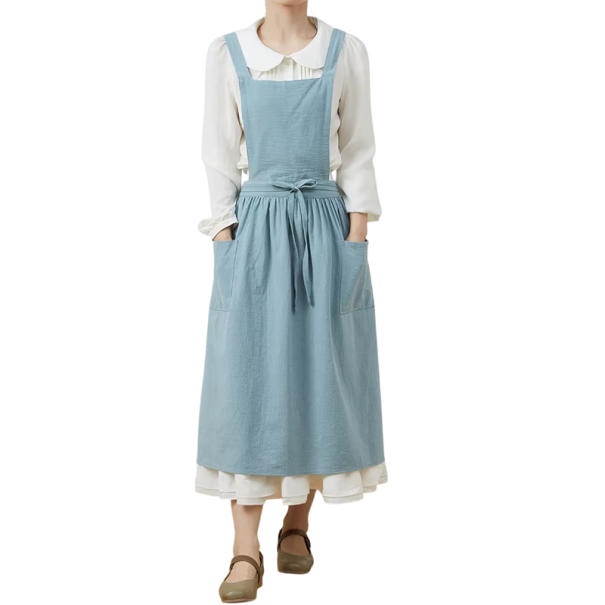 Blaue Baumwoll-Leinen-Schürze Vintage 98 x 88 cm Gartenarbeits-Schürze ohne Ärmel mit Taschen Küchenschürze im Retro-Stil hellblau