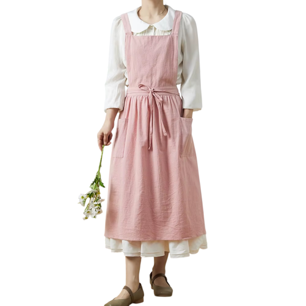 Blaue Baumwoll-Leinen-Schürze Vintage 98 x 88 cm Gartenarbeits-Schürze ohne Ärmel mit Taschen Küchenschürze im Retro-Stil rosa