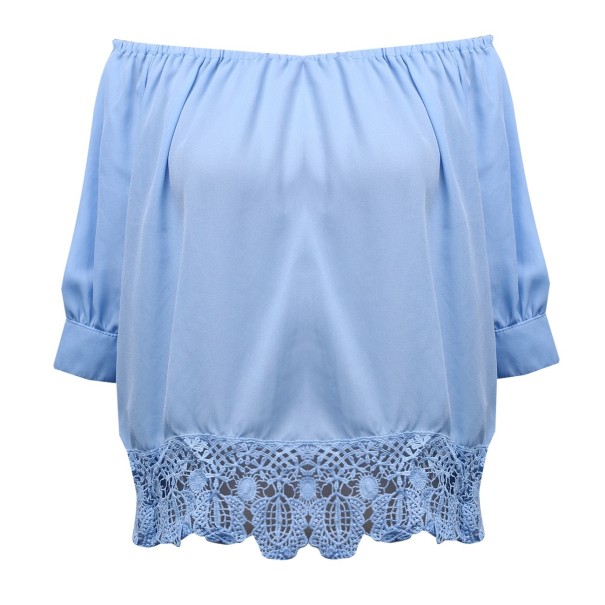 Blauwe blouse voor dames met blote schouders L