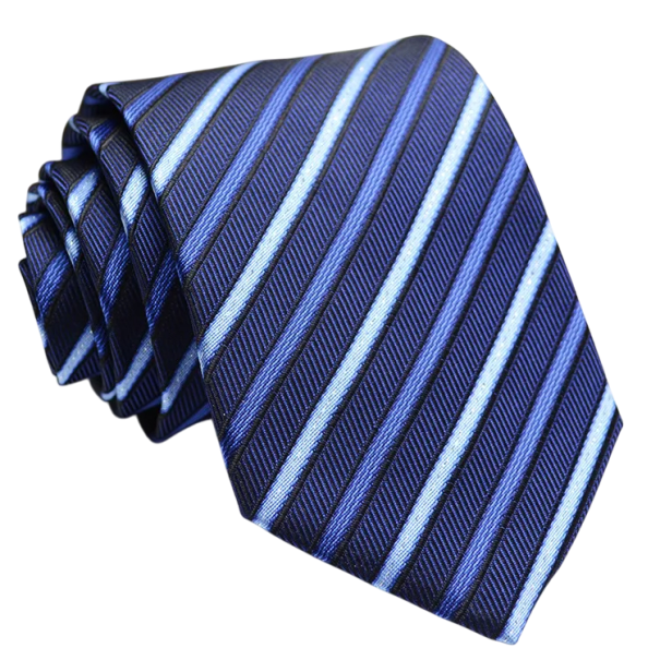 Blauwe herenstropdas voor bij een pak 146 x 8 cm Elegante donkerblauwe gestreepte stropdas Stijlvol accessoire voor sociale gelegenheden, werk en vrijetijdskleding 1