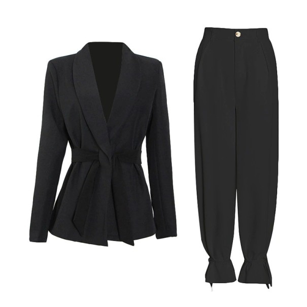 Blazer et pantalon pour femmes B914 noir S