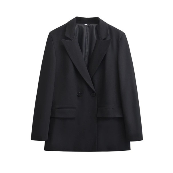 Blazer feminino elegante com colarinho e bolsos Blazer social de cor sólida com botões em poliéster Casaco estiloso em várias cores preto XS