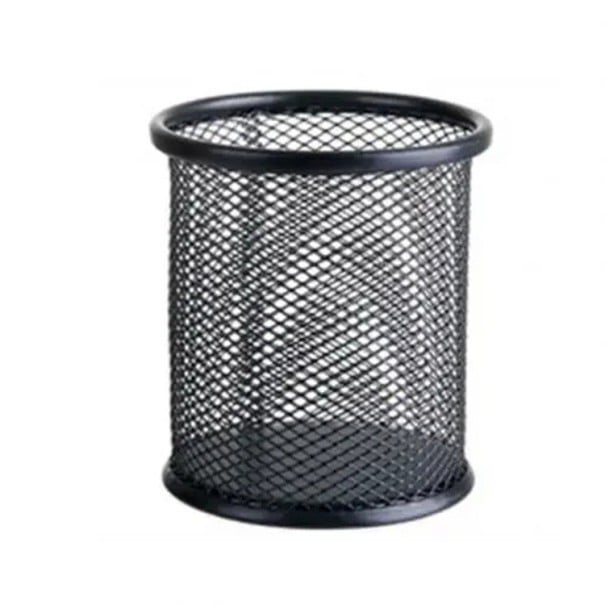 Bleistifthalter aus Metallgeflecht, 9,5 x 9 cm, quadratisch, für Schreibwaren, langlebig, Stiftebecher, Büro-Aufbewahrungsbox schwarz