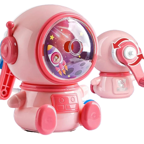 Bleistiftspitzer in Astronautenform, manueller Spitzer mit verstellbarem Getriebe, Bleistiftspitzer für Kinder, 11 x 10 x 7 cm rosa