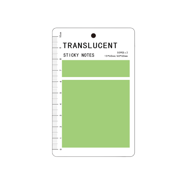 Bloc de etiquetas adhesivas transparentes 2 x 50 hojas verde