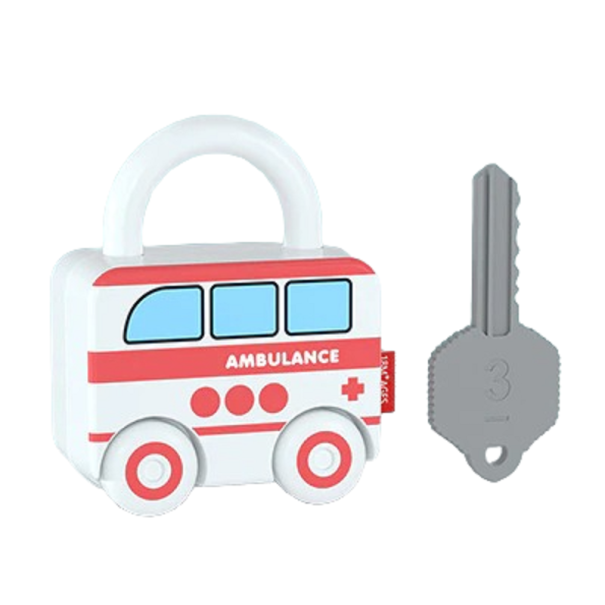 Blocco educativo per bambini a forma di auto con chiave bianco