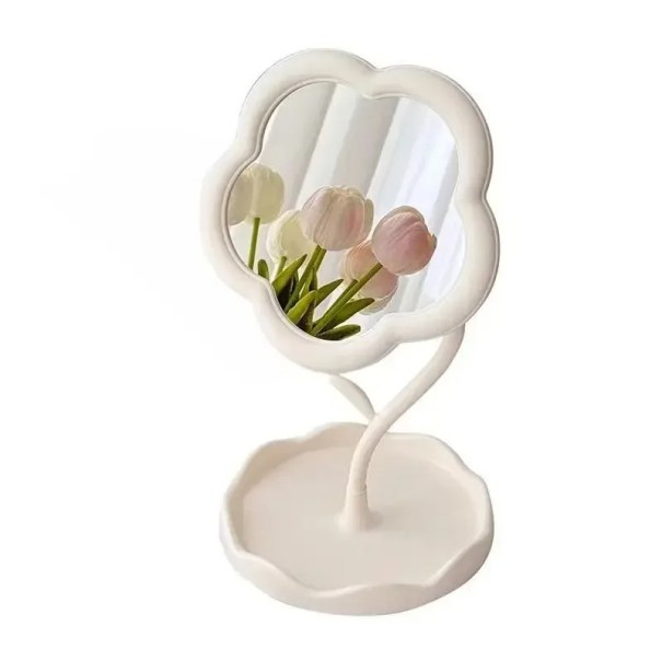 Bloemvormige tafelspiegel 15-18 x 10 cm Kleurrijke make-upspiegel Decoratieve tafelspiegel Spiegel voor slaapkamer of badkamer wit