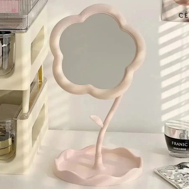 Blomformad bordsspegel 15-18 x 10 cm Färgglad sminkspegel Dekorativ bordsspegel Spegel för sovrum eller badrum rosa