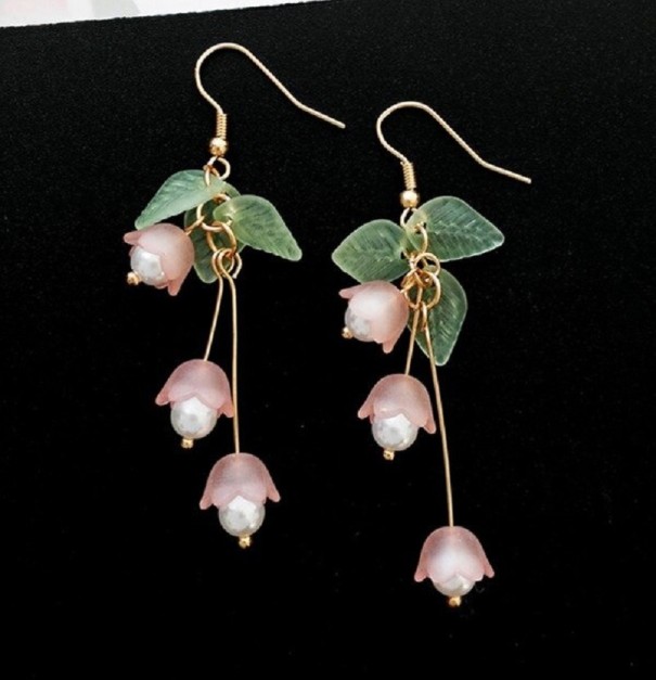 Blomma dinglande örhängen för kvinnor C1106 rosa