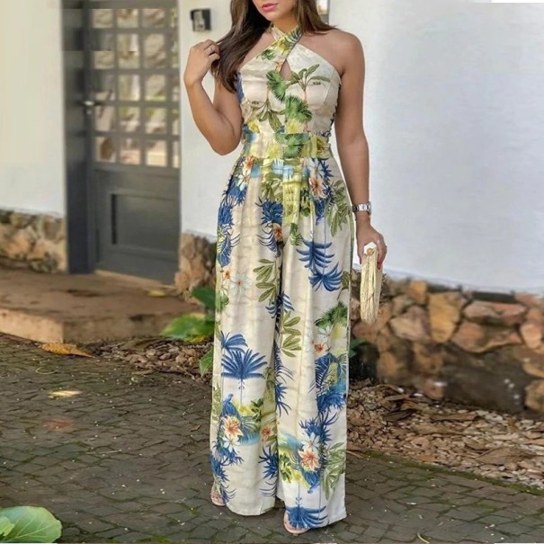 Blommig ärmlös jumpsuit B852 för kvinnor L