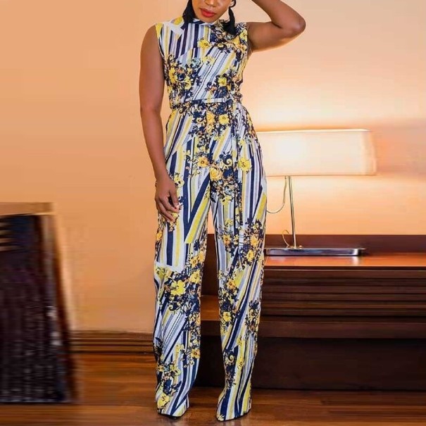 Blommig ärmlös jumpsuit för kvinnor