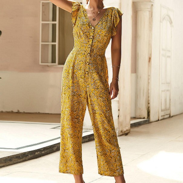 Blommig jumpsuit för kvinnor A1943 gul S