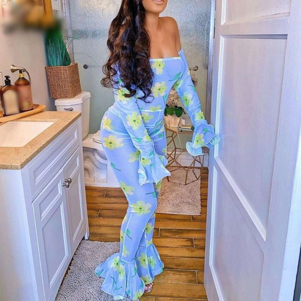 Blommig jumpsuit för kvinnor med volanger
