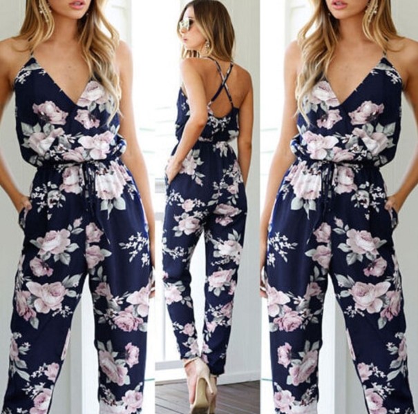 Blommig jumpsuit för kvinnor