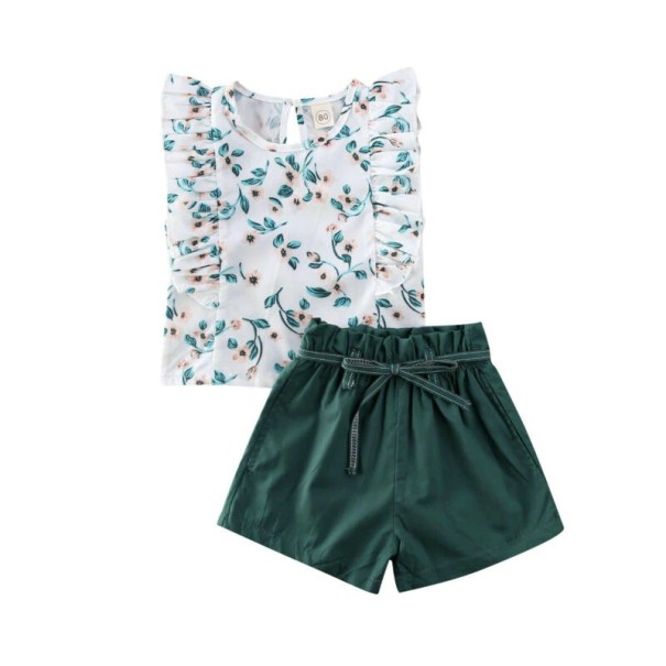 Blommig topp och shorts för flickor L1119 5