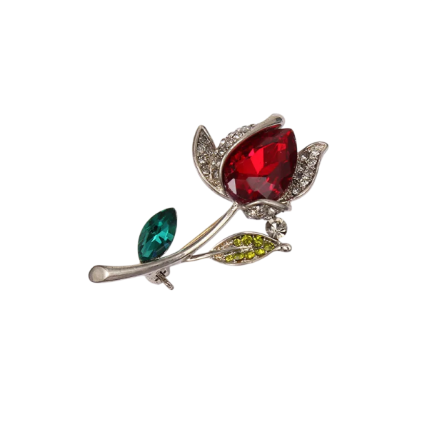 Blomsterbrosch med dekorativ sten ca 5,5 x 1,7 cm elegantisk dekorativ nål metallisk utseende kläddetalj present 1