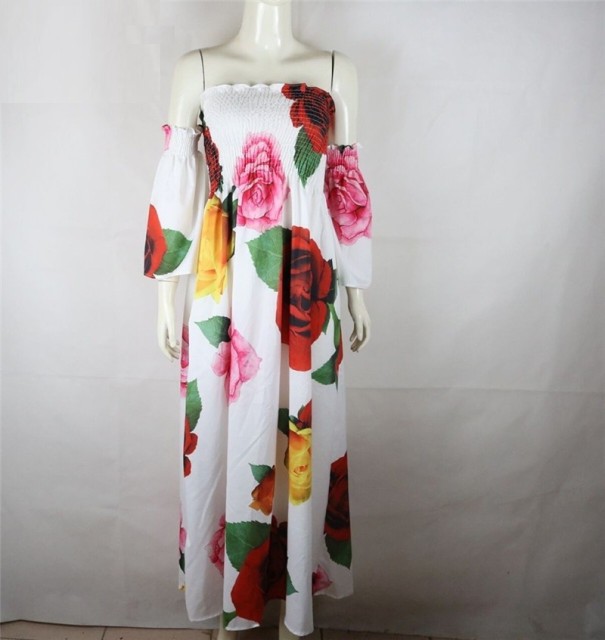 Blomsterprintet maxikjole hvid S