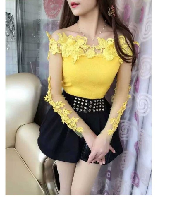 Blouse en dentelle Catalina jaune