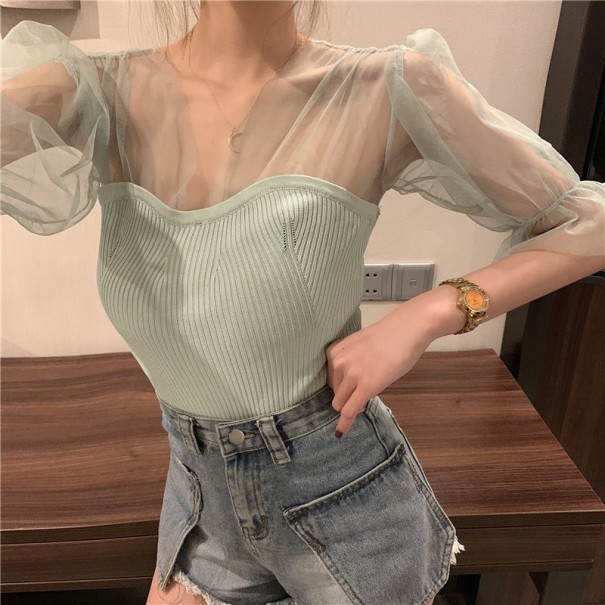 Blouse Femme avec Manches Transparentes B168 vert clair