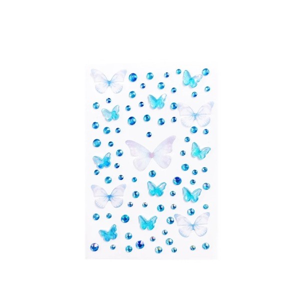 Blue 3D Face Gems with Butterflies Sparkly Festival Stickers Crystals Diamonds Rhinestones Decorations for Makeup 1