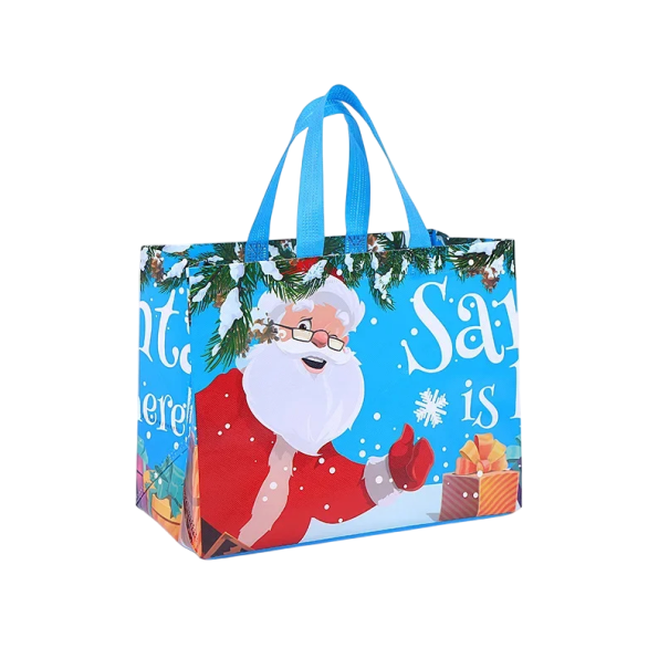 Blue Christmas Gift Bag with Santa Claus made of Non-Woven Fabric Reusable Eco-Friendly Gift Bag Stylish Packaging for Christmas 1