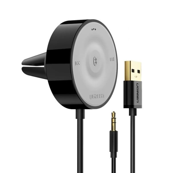 Bluetooth 5.0 audio adaptér do auta s funkcí hands-free Ovládání hudby a hovorů Konektor USB a 3,5mm jack Držák do ventilace Dosah 10 m 1