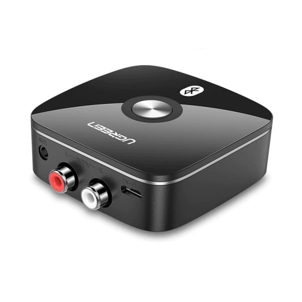 Bluetooth 5.0 AUX přijímač hudby do reproduktorů s kabely RCA a jack 3,5 mm na RCA Dosah 10 m Rozměry 5,4 x 5,4 x 1,2 cm Černý 1