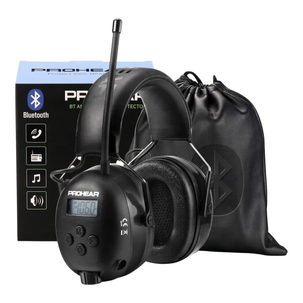 Bluetooth 5.0-s Elektronikus hallásvédők FM/AM rádióval és LCD kijelzővel, SNR 31 dB zajcsökkentés, 2000 mAh akkumulátor, ipari és műhely fekete