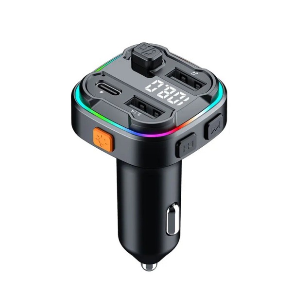 Bluetooth 5.3 FM vysílač Handsfree do auta AUX rádio modulátor MP3 přehrávač s USB 3,1A/1A a USB-C rychlonabíjením DC12-24V černý 1