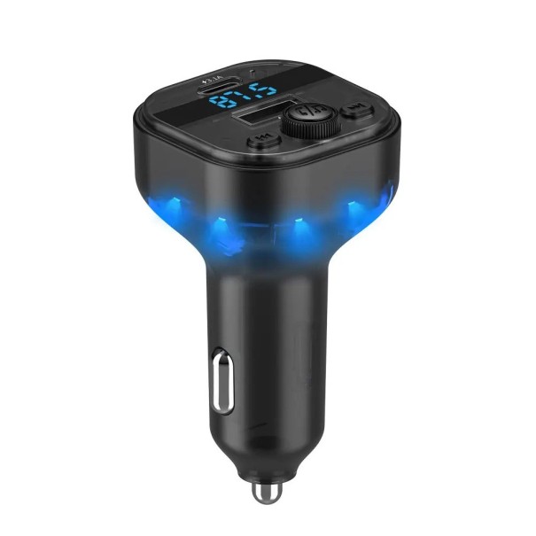 Bluetooth 5.3 FM vysílač Handsfree do auta AUX rádio modulátor MP3 přehrávač s USB 3,1A a USB-C rychlonabíjením DC12-24V černý bezztrátový zvuk 1