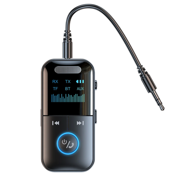 Bluetooth 5.4 audio adapter 2 az 1-ben vevő adó AUX 3.5mm Type-C LED kijelző TF kártya autós fejhallgató hangszóró HiFi vezeték nélküli 10m 200mAh 1