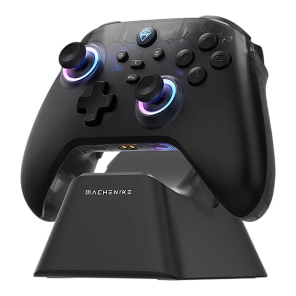 Bluetooth and Wired Game Controller with Hall Effect RGB Backlighting and Charging Dock for PC Steam Nintendo Switch iPhone and Android black