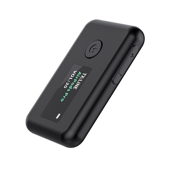 Bluetooth audio adapter with display and 250 mAh battery Bluetooth 5.0 Range 10 m 3.5 mm jack socket ABS plastic Dimensions 6.2 x 4 x 1 cm 1