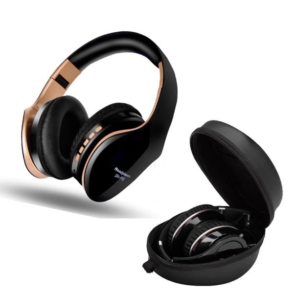 Bluetooth hovedtelefoner over øret med mikrofon og etui Til musik og opkald Bluetooth 5.0 samt kabel 3,5 mm jack Spilletid cirka 8 timer sort