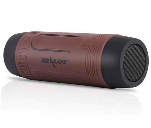 Bluetooth Speaker with LED Torch and Carabiner for Bike and Backpack Waterproof and Shockproof 4000 mAh Battery Playback from microSD and AUX brown