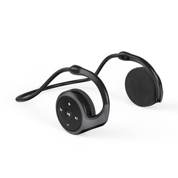 Bluetooth Sports Headphones with Headband and Microphone Call and Volume Control Micro SD Card Slot 450 mAh Battery black