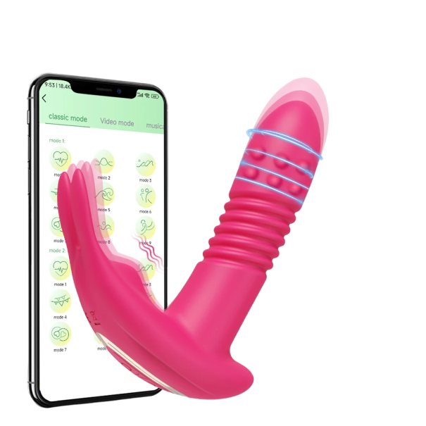 Bluetooth-vibrator med triple stimulation Vandtæt rotationsvibrator med 9 vibrationstilstande Fjernbetjent vibrator med telefon rosa