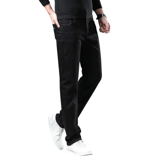 Blugi de iarnă pentru bărbați, negri, elastici, cu croială dreaptă, căptușeală din fleece, pantaloni calzi pentru vreme rece, eleganți, de iarnă 29
