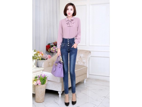 Blugi eleganti de dama cu siret J1162 albastru inchis 33 Blugi eleganti de dama cu siret J1162 albastru inchis 33