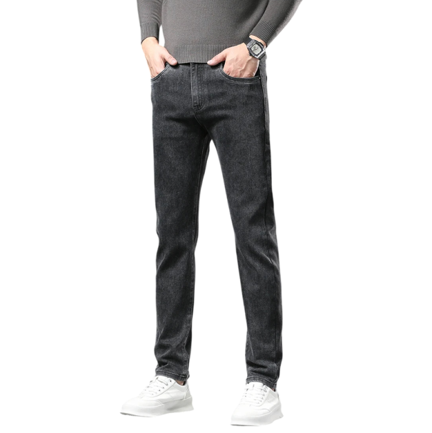 Blugi skinny din fleece pentru bărbați, de iarnă, elastici, cu căptușeală din fleece, pantaloni de pluș caldi pentru vreme rece, eleganți gri 28